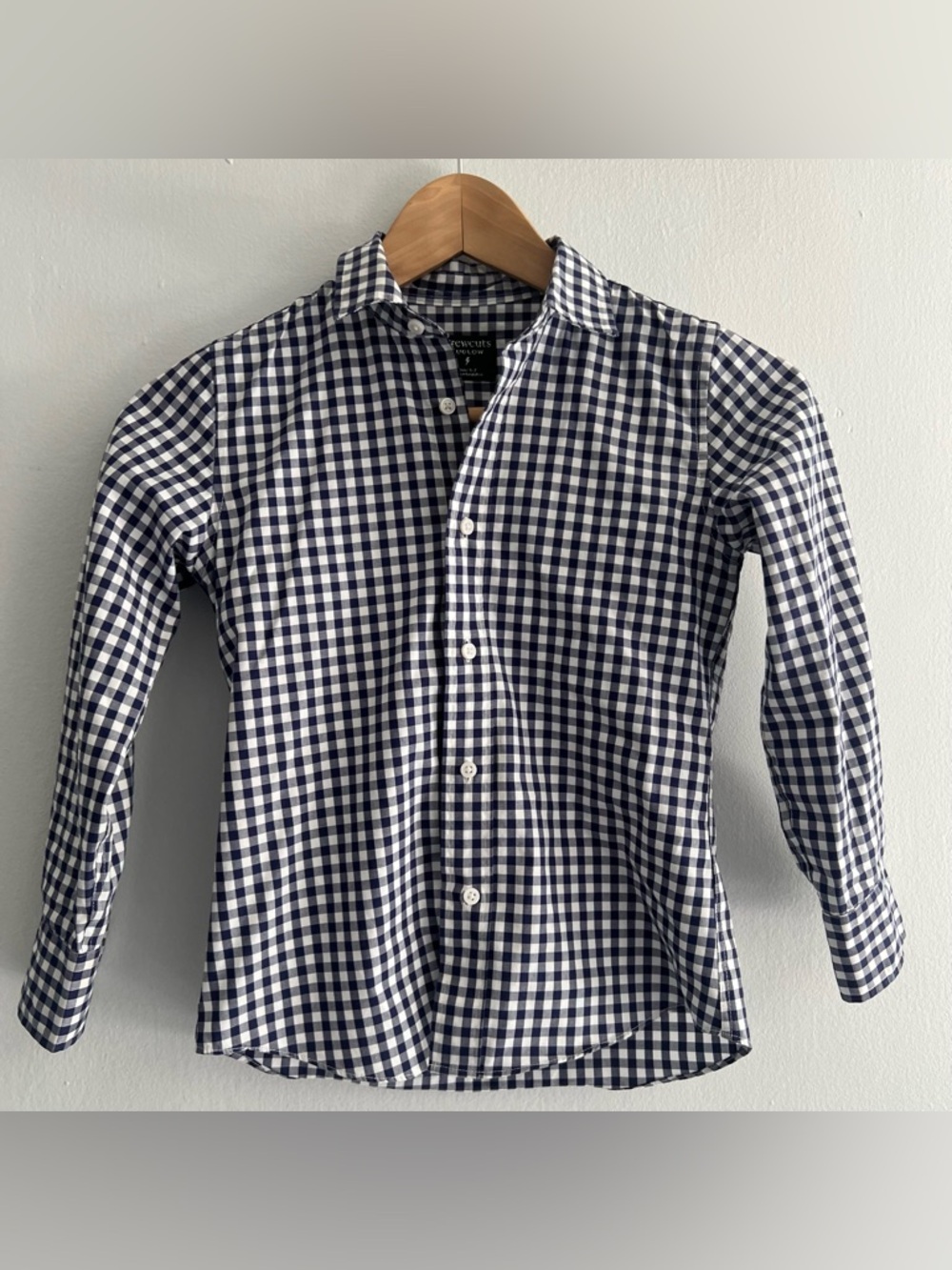 J Crew Crewcuts Kid Navy and White Gingham Button-Down Shirt 6-7 Year